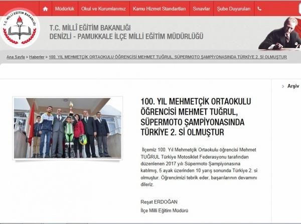 Mehmet Tuğrul´un Türkiye 2.liği Haberi Pamukkale İlçe Mem Yayınlanmıştır.